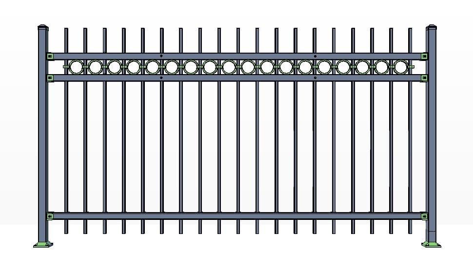 3 Rail Powderhorn Fence Panels w/ Rings Commercial Lite